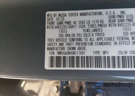 2025 Mazda Cx-50 Hybrid Premium Package z USA, uszkodzony, nr VIN 7MMVAADW4SN117691